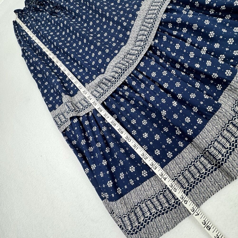 French Connection Dress XS Navy Floral High Neck Keyhole Peasant Boho Cottage - Picture 16 of 16